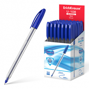 Ручка "EK" U-108 1мм   синяя шариковая